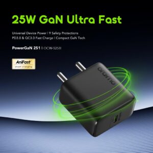 Oraimo 25W PowerGaN Ultra Fast USB‑C Charger without Type‑C Cable | OCW‑5251I