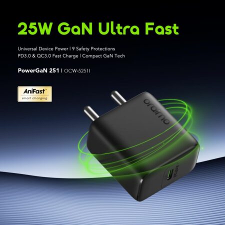 Oraimo 25W PowerGaN Ultra Fast USB‑C Charger without Type‑C Cable | OCW‑5251I