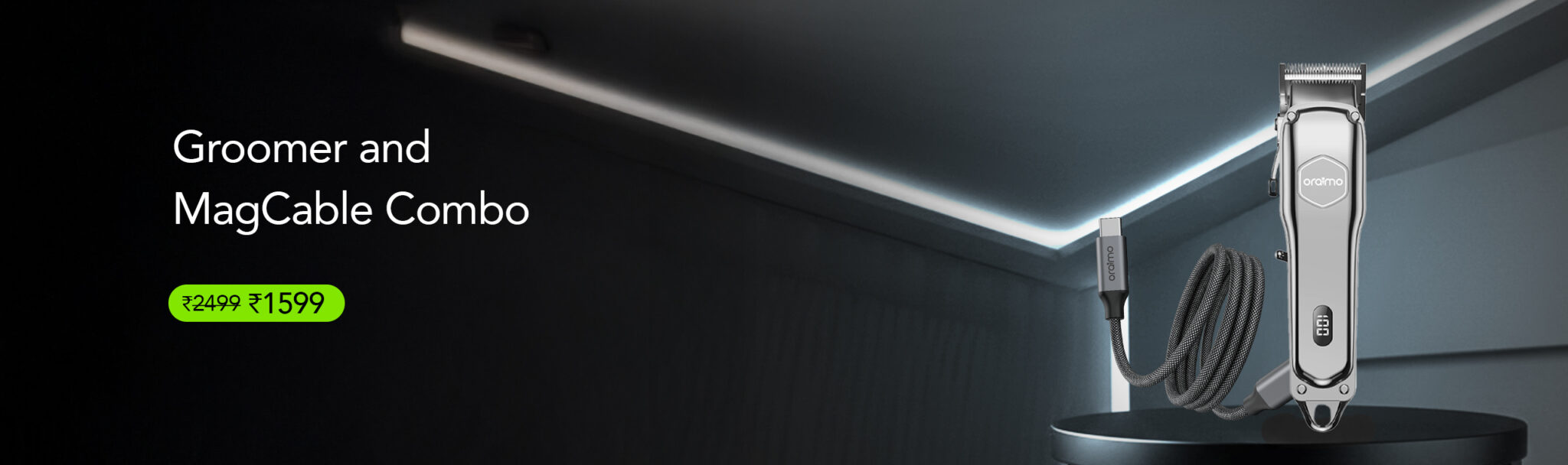 Oraimo Professional Cordless Hair Clipper with Smart Display, Precision Blades & 150-Min Runtime (OPC-CL30,Oraimo Magnetic Type-C to Type-C Cable – Self Aligning 60W Fast Charging & High-Speed Data Transfer